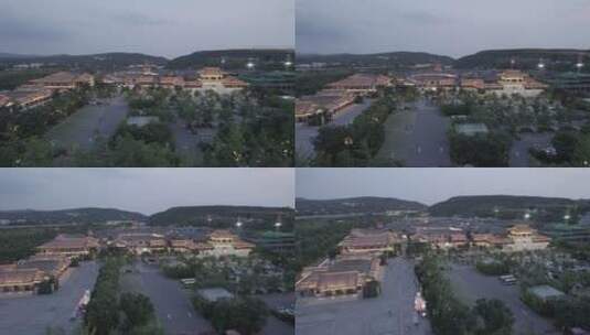 洛阳龙门龙门石窟伊河古街古建筑航拍高清在线视频素材下载