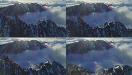 四川巴郎山航拍4k素材雪山日出风景飞跃山峰高清在线视频素材下载