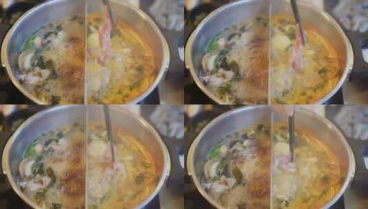 正在涮肉的日式火锅高清在线视频素材下载