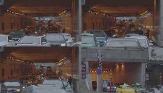 2022广州天河林和西隧道车辆交通堵车高清在线视频素材下载