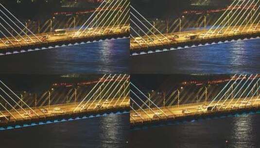 航拍城市夜景灯光桥梁道路交通车流高清在线视频素材下载