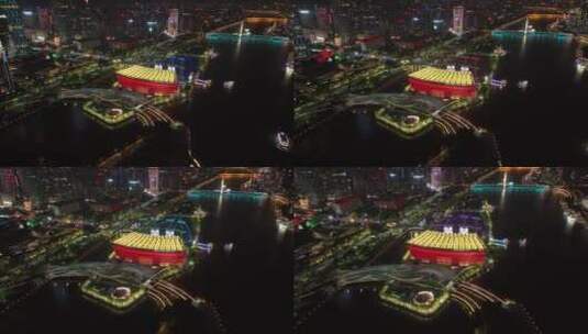 广东省广州市海心沙夜景航拍高清在线视频素材下载