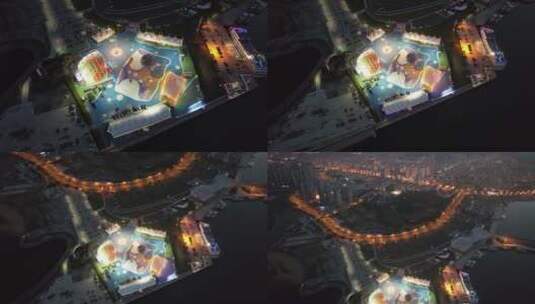 航拍威海海鲜美食广场高清在线视频素材下载