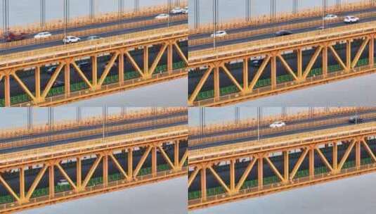 航拍武汉杨泗港双层立体交通桥梁车流高清在线视频素材下载