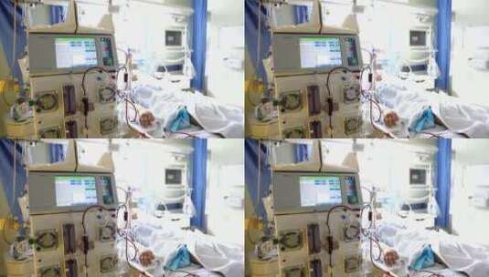 医院ICU重症监护室病人治疗医疗仪器设备高清在线视频素材下载