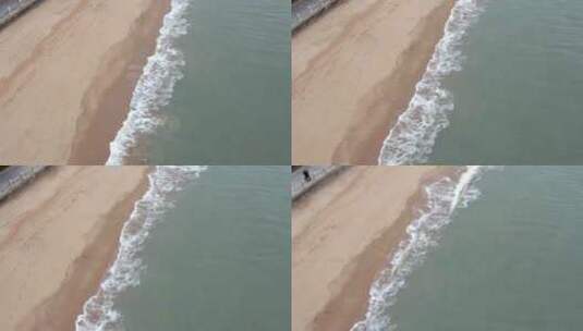 海边海浪冲击沙滩航拍高清在线视频素材下载