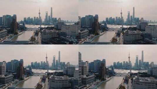 上海陆家嘴天际线航拍高清在线视频素材下载