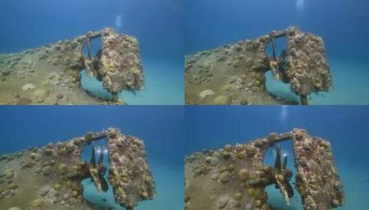 海底的沉船特写高清在线视频素材下载