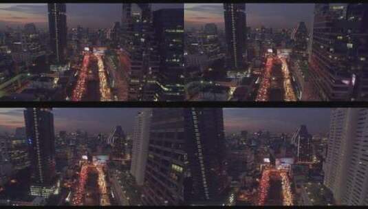 黄昏繁忙的曼谷街道，无人机推进拍摄高清在线视频素材下载