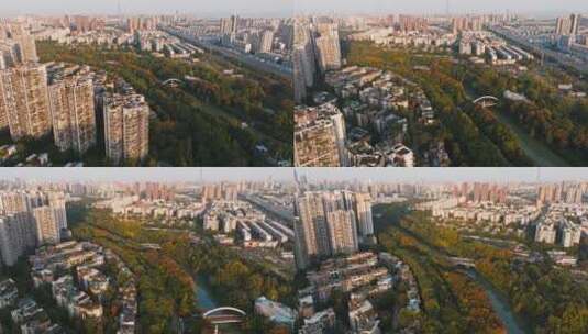 成都中环路锦江边秋日风景航拍城市高清在线视频素材下载