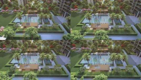俯瞰小区露天游泳池三维动画高清在线视频素材下载