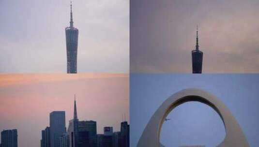 4K飞机穿过城市猎德大桥广州塔高清在线视频素材下载