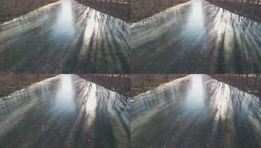 4K航拍阳光下结冰的河流-河北永定河高清在线视频素材下载