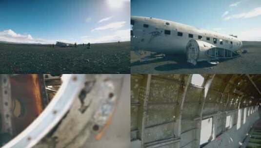 沙漠戈壁上飞机残骸高清在线视频素材下载