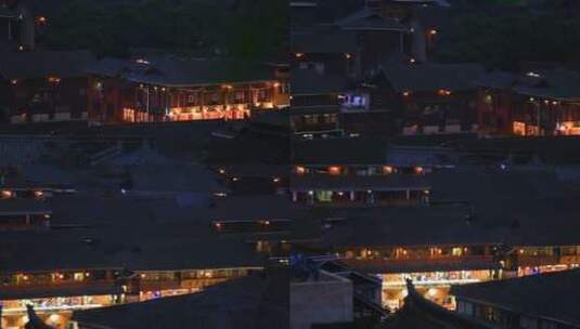 夜晚灯光映照下的特色古建筑群高清在线视频素材下载