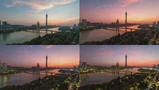 广州塔猎德大桥晚霞延时摄影高清在线视频素材下载