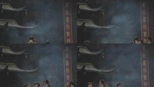 下雨天杭州上天竺香炉青烟袅袅高清在线视频素材下载