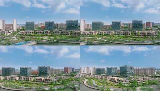 宁波镇海庄市同心湖航拍高清在线视频素材下载