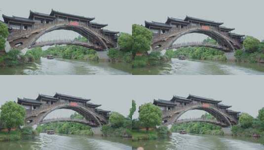 龙游红木小镇木拱桥高清在线视频素材下载
