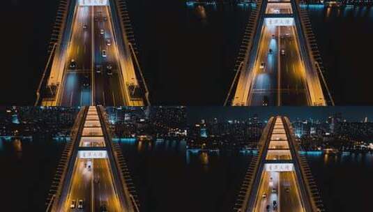 上海卢浦大桥夜景航拍高清在线视频素材下载