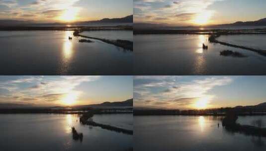 野鸭湖秋景夕阳航拍高清在线视频素材下载