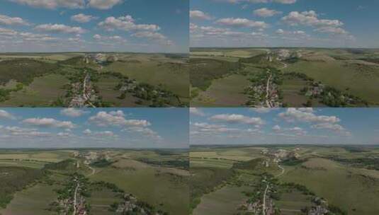 摩尔多瓦费特斯蒂村的鸟瞰图，背景是石灰石采石场高清在线视频素材下载
