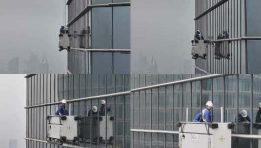 上海环球金融中心擦玻璃工人高清在线视频素材下载