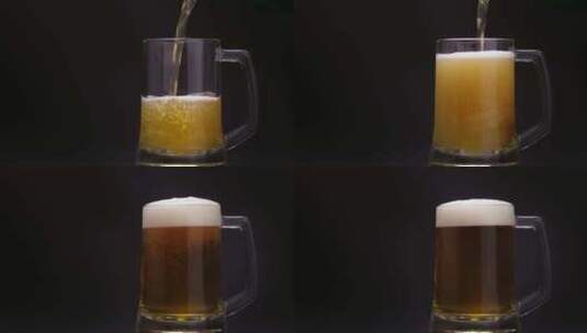啤酒倒入黑色背景玻璃杯中高清在线视频素材下载
