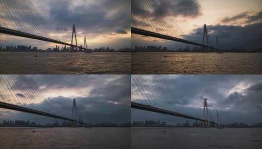 武汉二七长江大桥乌云延时高清在线视频素材下载