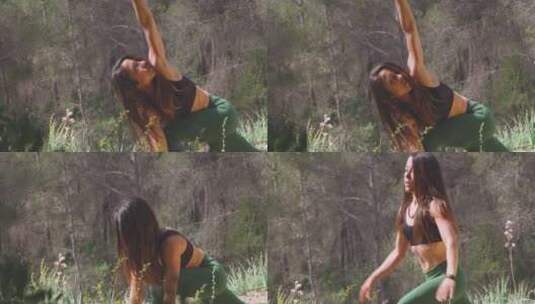 女子丛林里做瑜伽高清在线视频素材下载