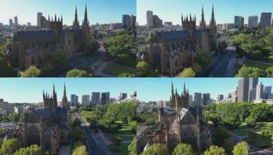 城市航拍澳大利亚悉尼市中心教堂地标建筑高清在线视频素材下载