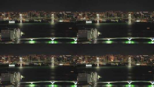 日本东京都著名景点彩虹桥夜景。高清在线视频素材下载