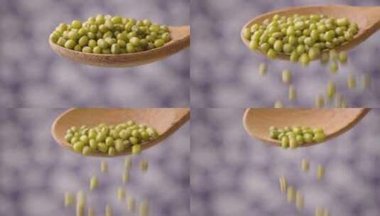 绿豆从木勺里掉落高清在线视频素材下载