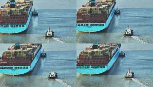 航拍天津港集装箱船高清在线视频素材下载