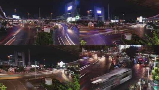 4k泰国首都曼谷城市交通夜景延时视频素材高清在线视频素材下载