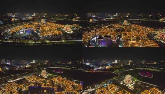 河北沧州南川楼历史文化街区夜景航拍高清在线视频素材下载