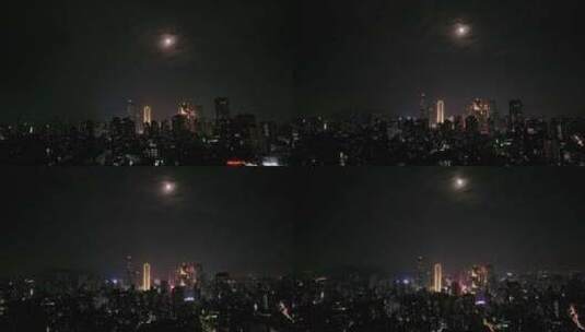 航拍南京新街口高楼建筑夜景灯光车流街道高清在线视频素材下载