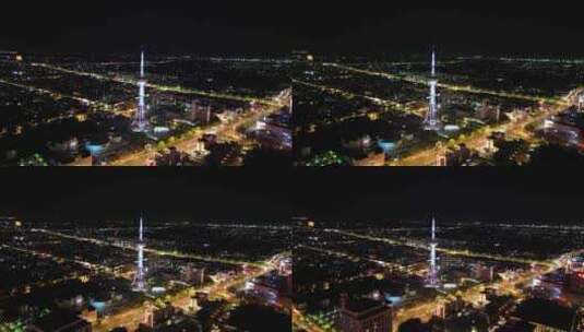 航拍山东东营城市夜景高清在线视频素材下载