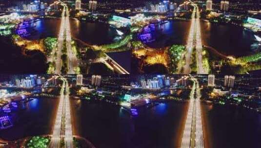 中国江苏扬州明月湖夜景航拍高清在线视频素材下载
