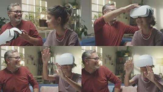 父女在家玩VR游戏高清在线视频素材下载