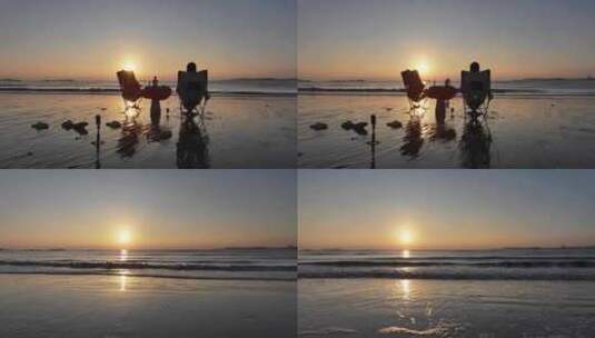 海滩沙滩清晨日出高清在线视频素材下载