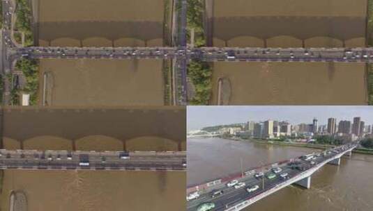 兰州黄河大桥俯拍 车水马龙高清在线视频素材下载