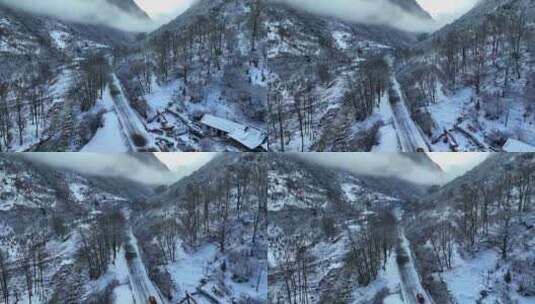 航拍四川阿坝四姑娘山双桥沟冬季雪景风光高清在线视频素材下载