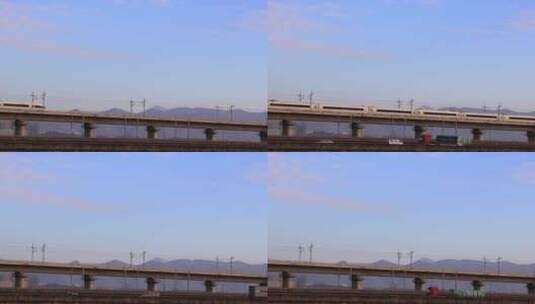 朝阳中同安湾高架上向东行进的高铁4K高清在线视频素材下载