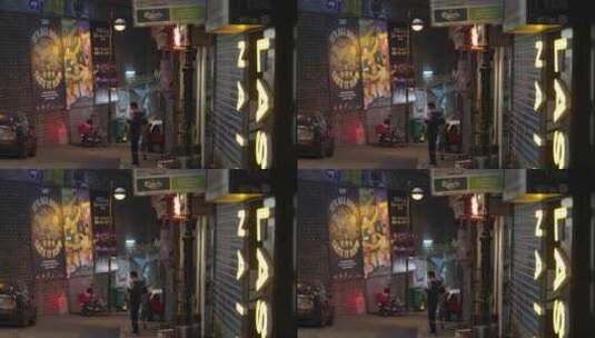 香港中环巷道夜景高清在线视频素材下载