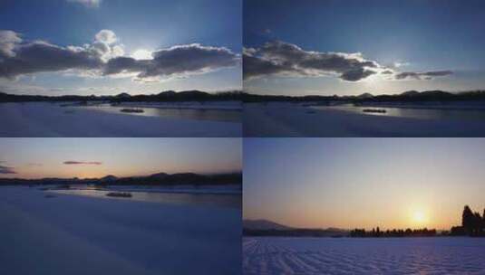 冬季日出延时冰天雪地河流高清在线视频素材下载