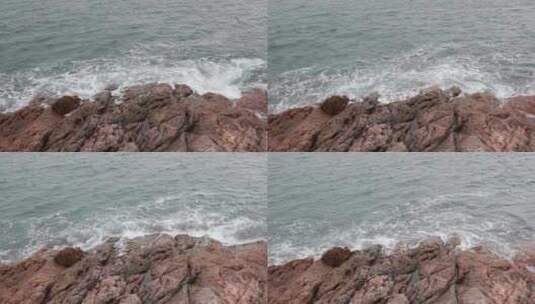 深圳-大梅沙礁石风起浪涌高清在线视频素材下载
