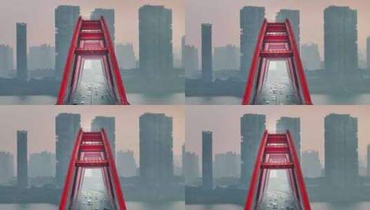 长沙湘江福元路大桥航拍高清在线视频素材下载