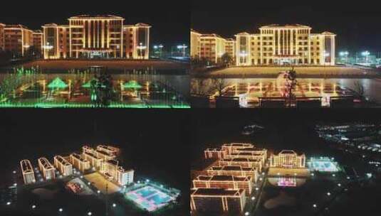 云南神火铝业公司夜晚喷泉航拍高清在线视频素材下载