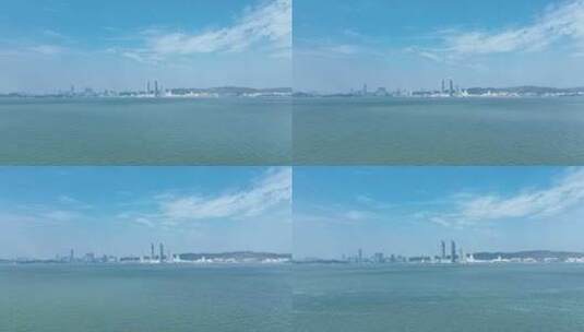 厦门风光航拍厦门湾港口大海城市海平面飞行高清在线视频素材下载